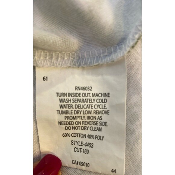 Southern Lady Blouse Sz Large Top White Pink Green Design + Stretch Casual Long - Picture 8 of 10